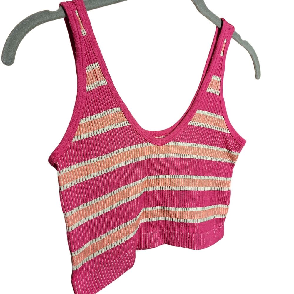 Urban outfitters out from under drew striped crop tank pink yellow size small - Picture 4 of 4